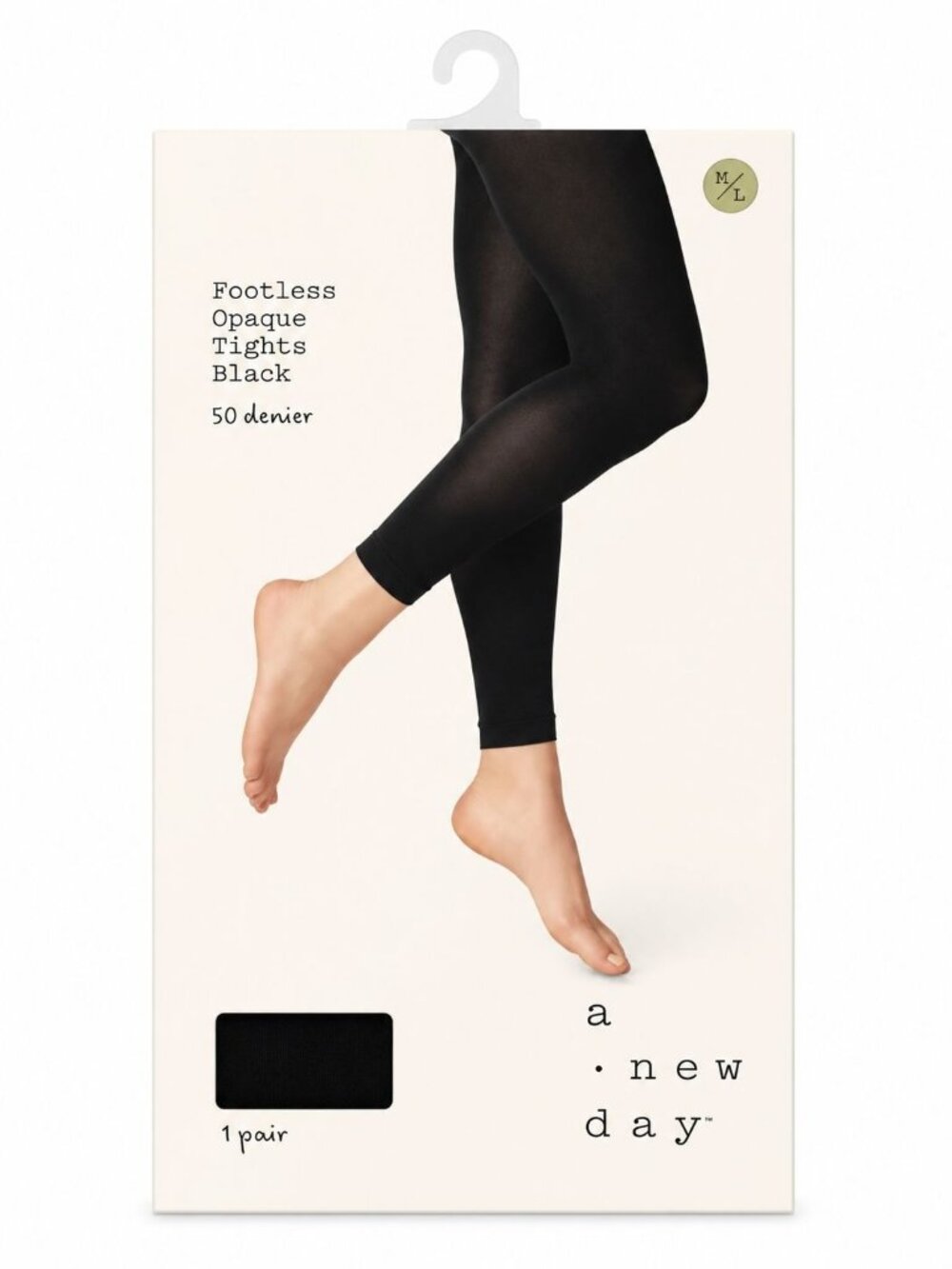 A New Day Footless Opaque Black Tights 50 Denier Size M/L
